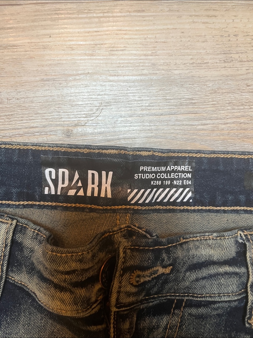 Spark Men’s Distressed Stretch Flare Fit Blue Jeans - Picture 4 of 6